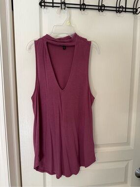 Express Plum Sleeveless Mock Neck V-Plunge Tank